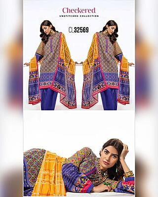 Gul Ahmed Bagh - Checkered  Unstitched Lawn Collection | CL-32569