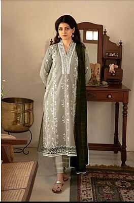 READY TO WEAR EMBROIDERED TUNIC POWDER OLIVE GREEN SUIT|PNL-OG-101