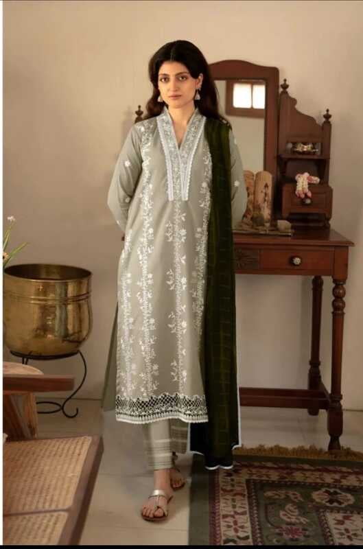 READY TO WEAR EMBROIDERED TUNIC POWDER OLIVE GREEN SUIT|PNL-OG-101 READY TO WEAR EMBROIDERED TUNIC POWDER OLIVE GREEN SUIT|PNL-OG-101